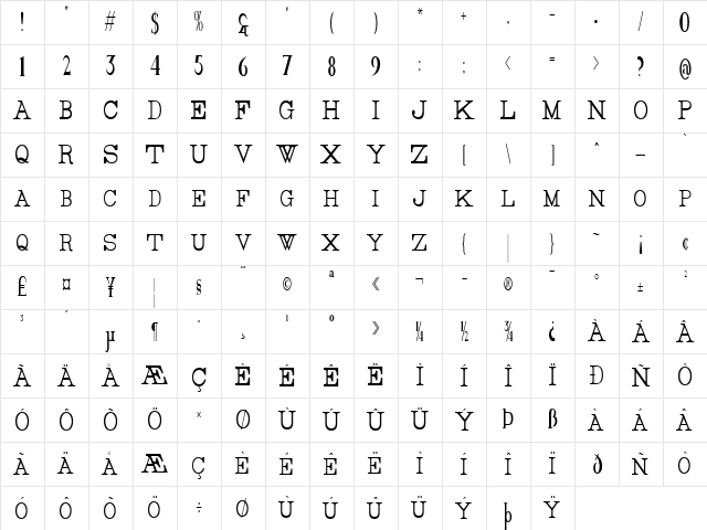 Rider Tall Ultra-condensed Light Character Map Rider Tall Ultra-condensed Light Character Map