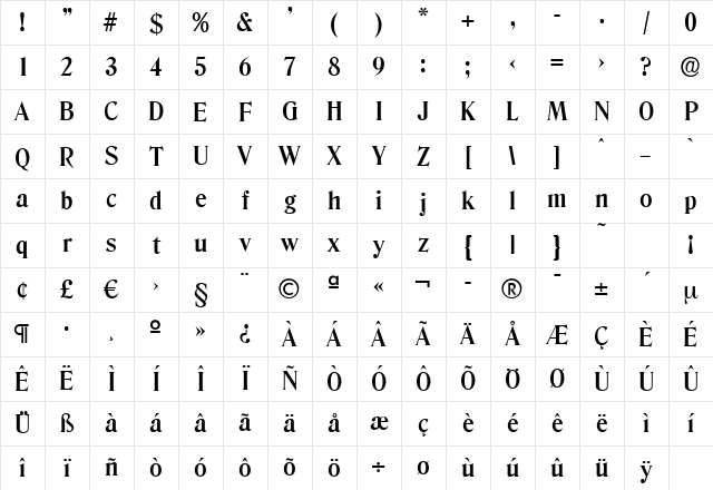 ThomasBecker Bold Character Map