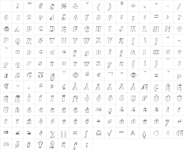 ThomasBeckerOutline-Black Italic Character Map