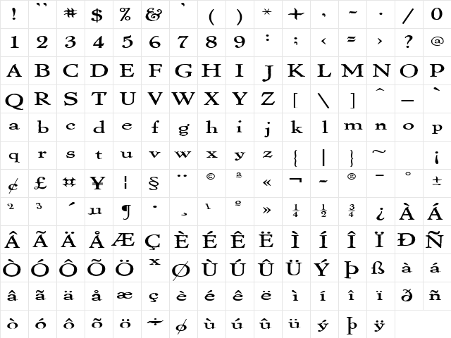 ThomasPaineExtended Regular Character Map