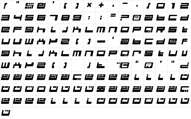 BDEject Italic Character Map