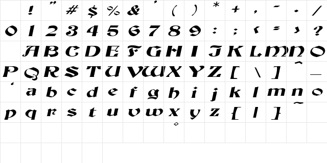 ThorntonExtended Italic Character Map