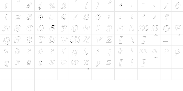 ThorntonOutline Italic Character Map