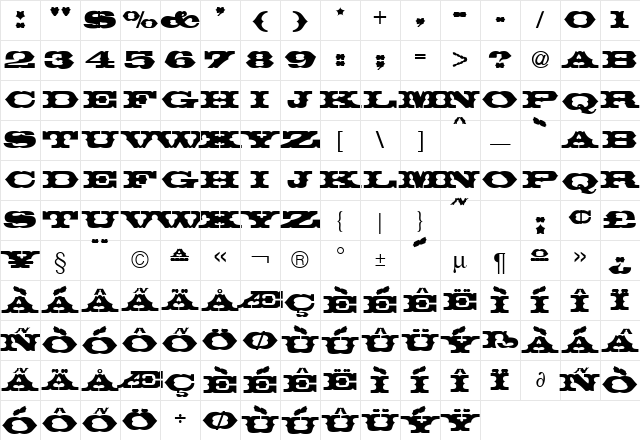Thunderbird Regular Character Map Thunderbird Regular Character Map