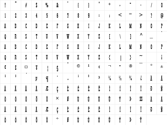 Thunderbird Regular Character Map Thunderbird Regular Character Map
