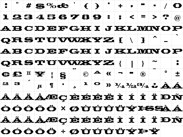 Thunderbird Regular Character Map Thunderbird Regular Character Map