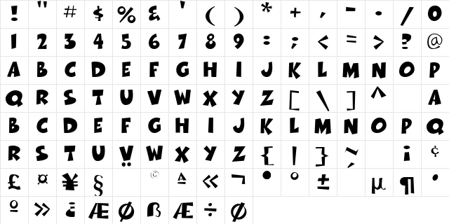 Thwack Regular Character Map
