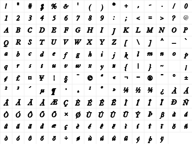 TiascoSSK Bold Italic Character Map TiascoSSK Bold Italic Character Map