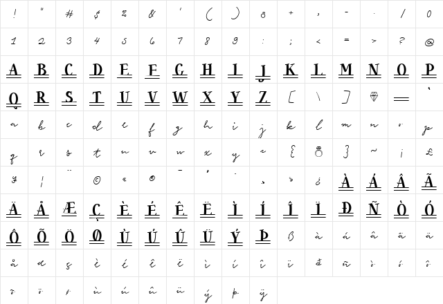 Be My Diamond Regular Character Map