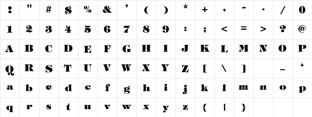 Tiffany-Heavy Bold Character Map