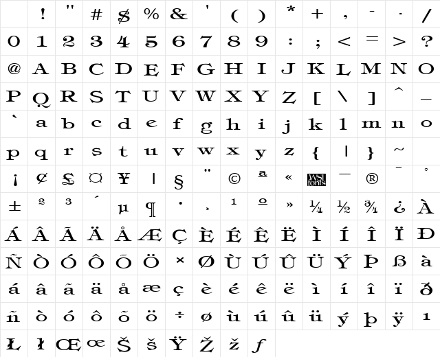 TimbrelBroad Regular Character Map
