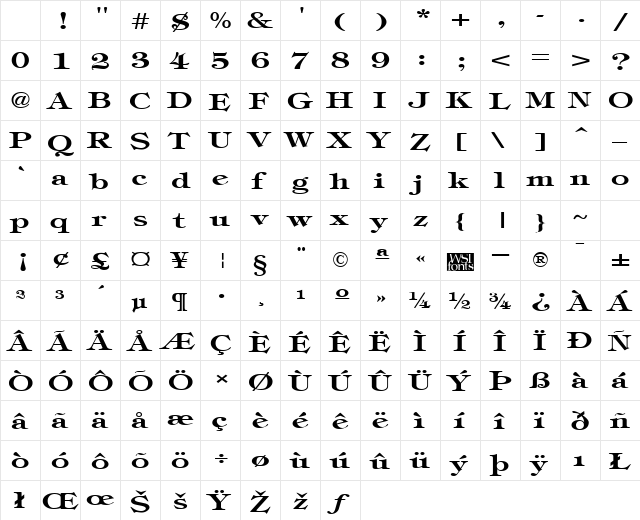 TimbrelBroad Bold Character Map