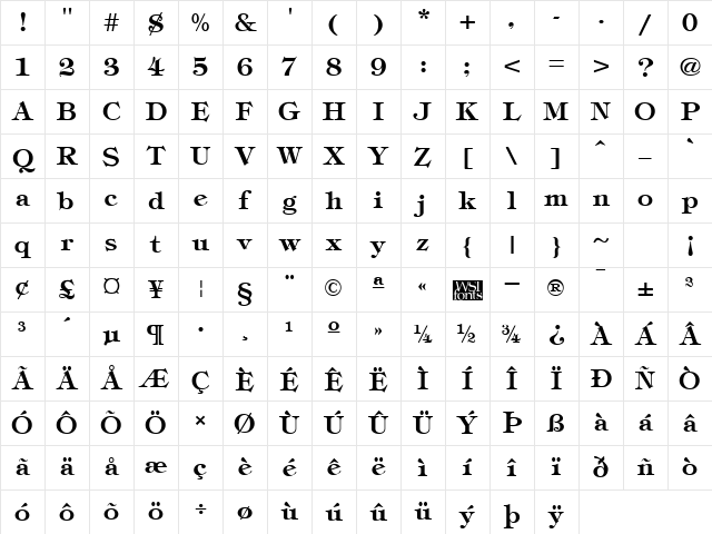Timbrel Bold Character Map Timbrel Bold Character Map