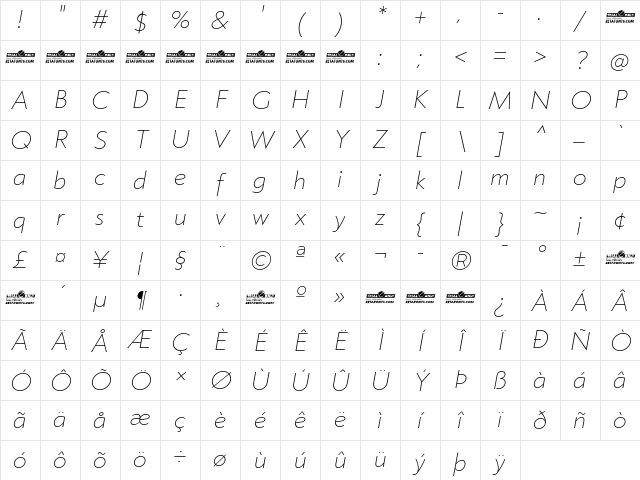 Klein Trial Extralight Italic Character Map Klein Trial Extralight Italic Character Map