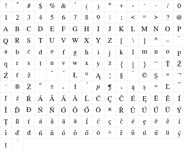 Times CE Regular Character Map Times CE Regular Character Map