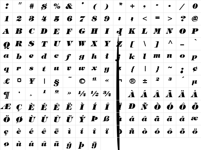 TimpaniHeavy Italic Character Map