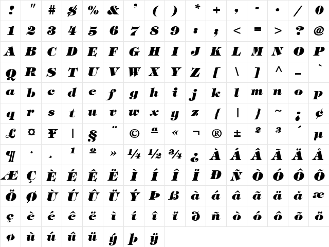 TimpaniHeavy Italic Character Map