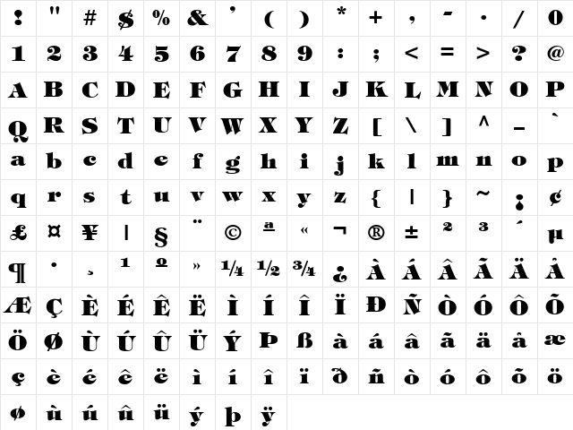 TimpaniHeavy Regular Character Map