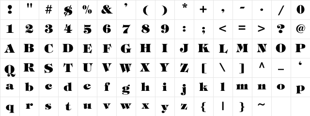 TimpaniHeavy Regular Character Map