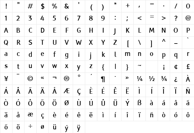 TiresiasScreenfont Regular Character Map