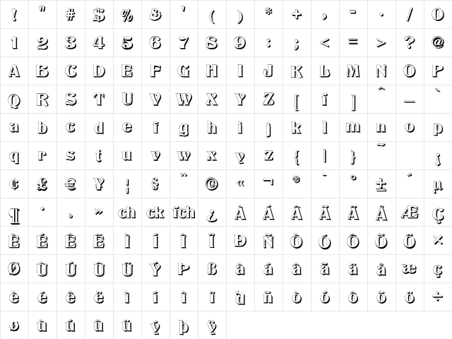 Titania Shadow Regular Character Map