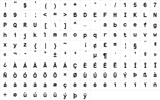 TI Uni Bold Character Map