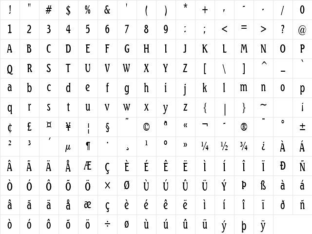 BeachThin Normal Character Map