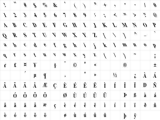 Times-Bold Cn Extreme Lefti Regular Character Map Times-Bold Cn Extreme Lefti Regular Character Map
