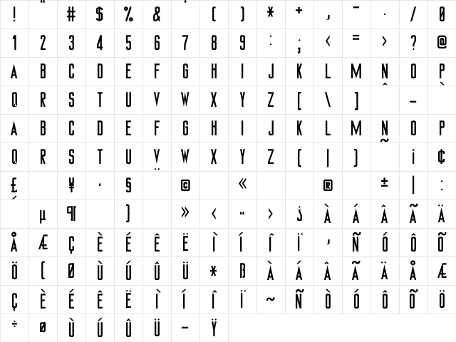 TNGMonitors Regular Character Map