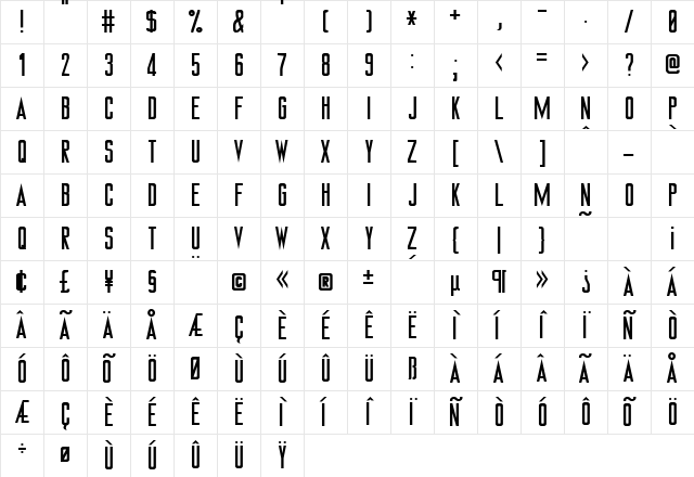 TNGMonitors Regular Character Map