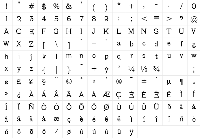 Beacon Regular Character Map