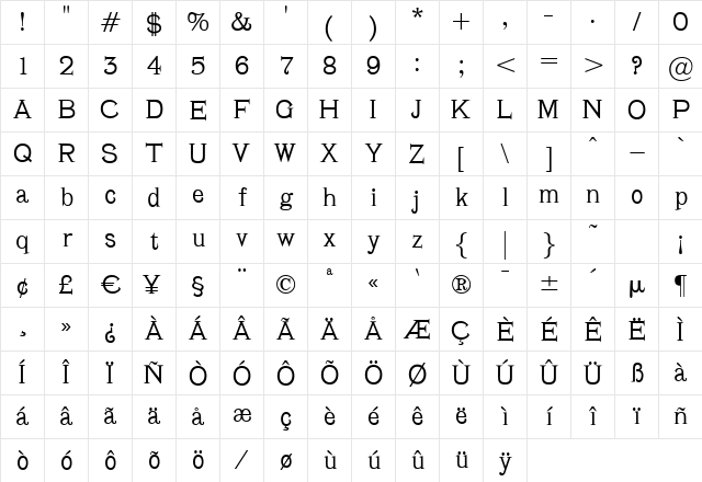 Beacon Regular Character Map