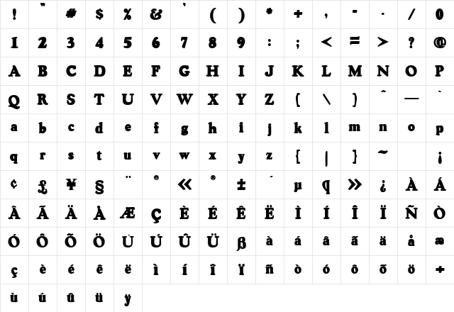BeaconBlackSSK Bold Character Map