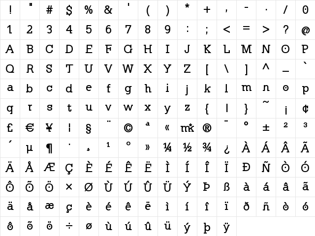 KleinSlabserif-Bold Regular Character Map KleinSlabserif-Bold Regular Character Map