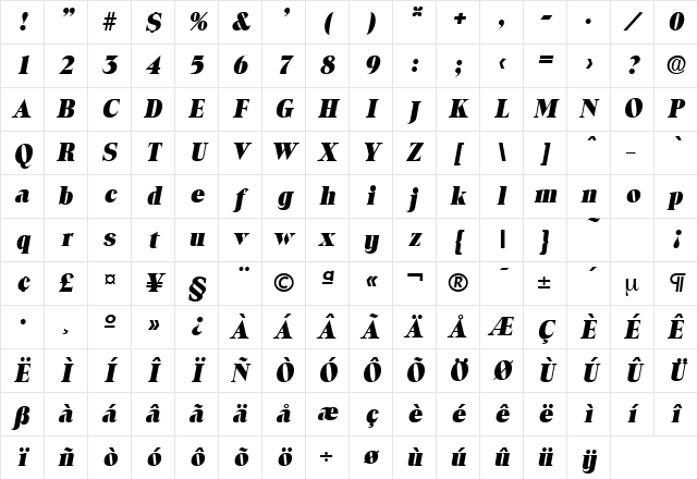 Toledo-Serial-Heavy RegularItalic Character Map