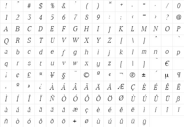 Toledo-XlightIta Regular Character Map