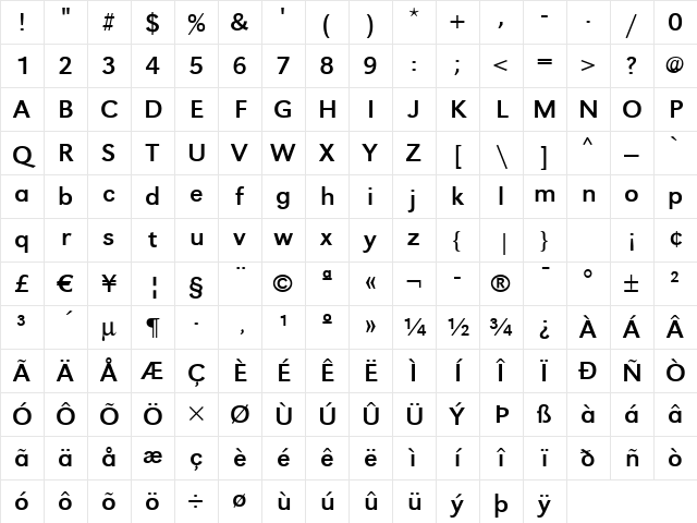 TomBeckerWide Regular Character Map