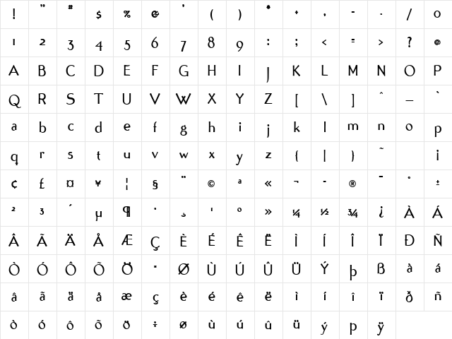 Tonic Bold Character Map