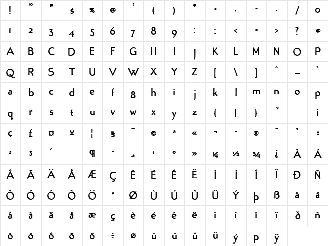 Tonic ExtraBold Character Map