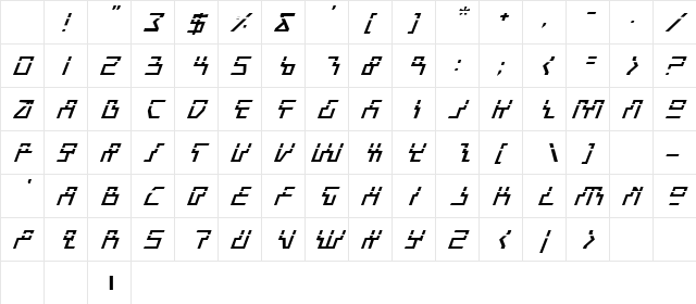 Beam Rider Laser Italic Laser Character Map