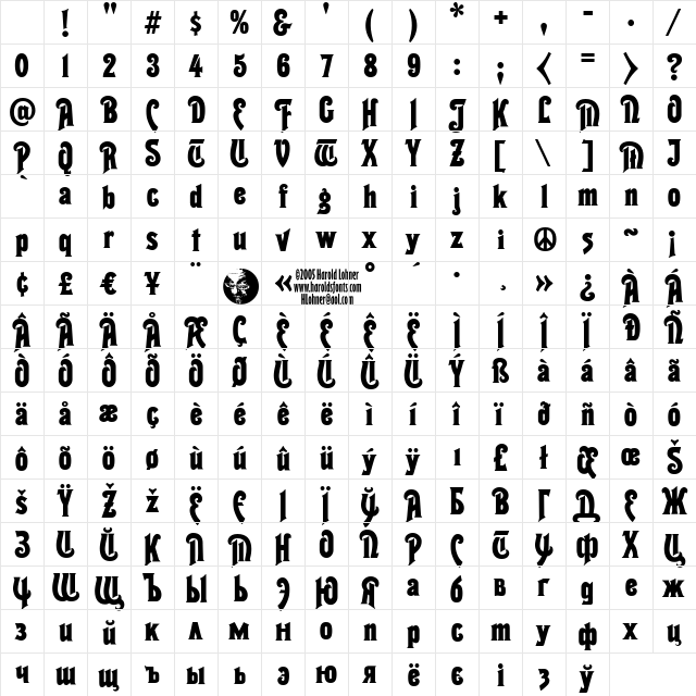 Topaz Regular Character Map