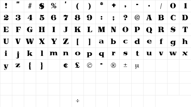 ToriiDisplaySSK Regular Character Map