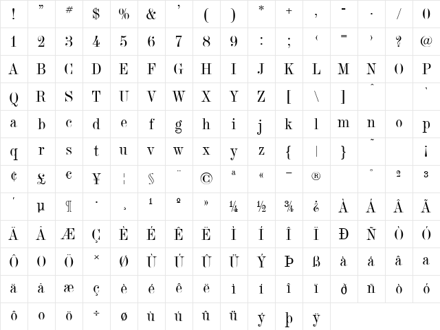 TorinoModern Regular Character Map