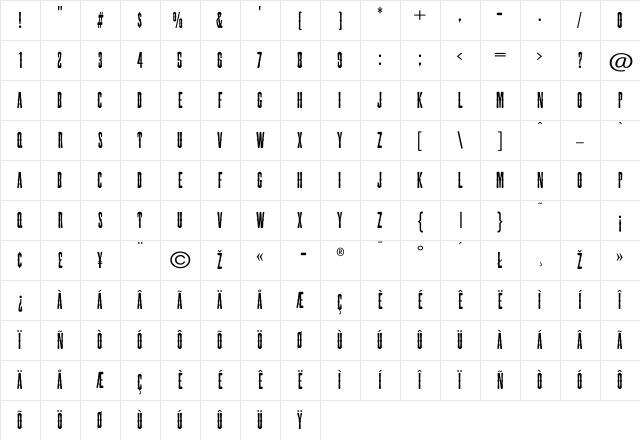 Torpedo-Regular Regular Character Map