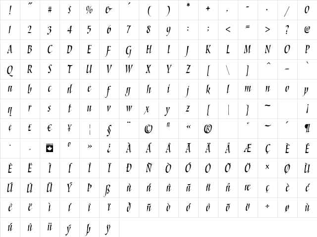 Torquemada One Bold Character Map