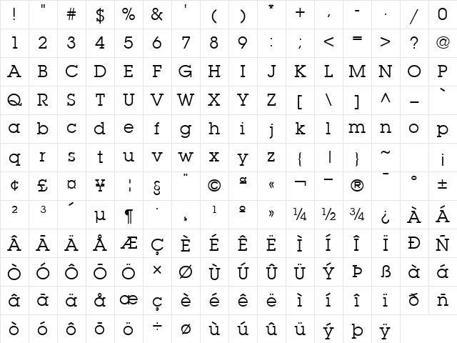 TorrentGraphicSSK Regular Character Map