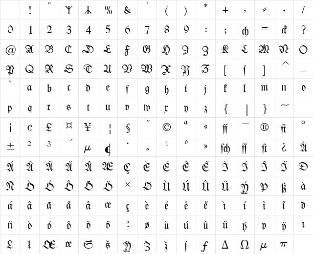 Kleist-Fraktur Zierbuchstaben Regular Character Map Kleist-Fraktur Zierbuchstaben Regular Character Map