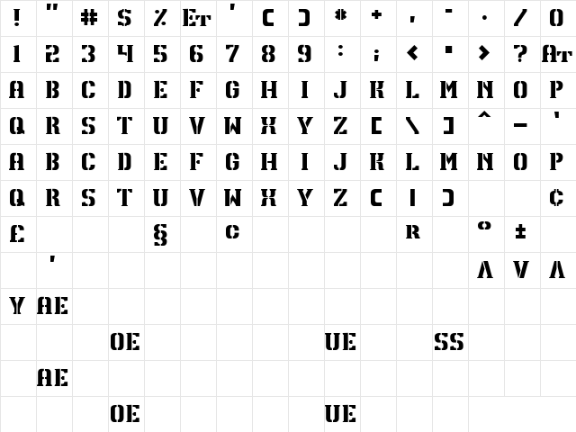 TPF U13 Regular Character Map