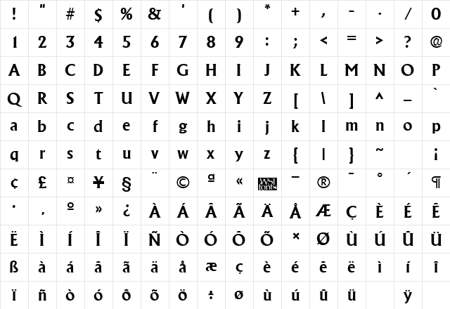 Acclaim Bold Character Map Acclaim Bold Character Map