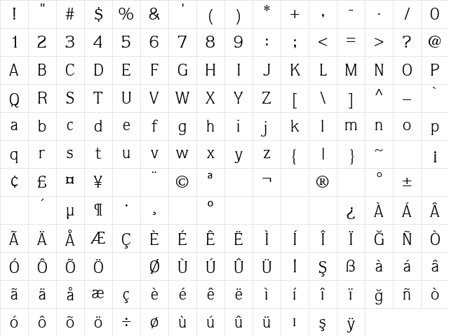 TR DoorsBook Regular Character Map